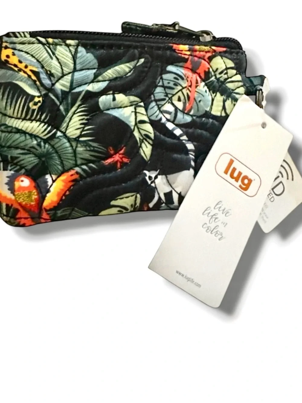 Lug Metro Wildlife Black Quilted Wallet with‎ Keychain NWT $33 MSRP